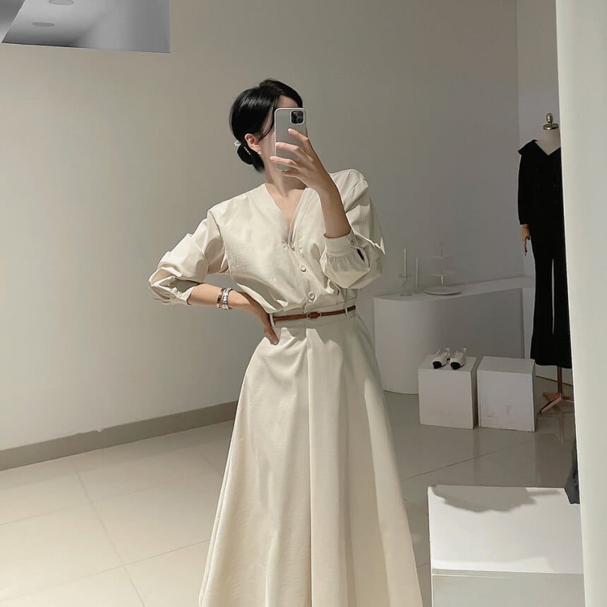 【dress】OL、通勤ワンピースベルト付き　M29620