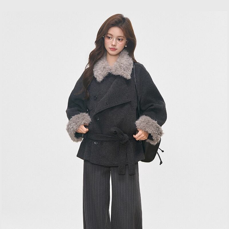 【outer】ファー付きラシャコート Q7219