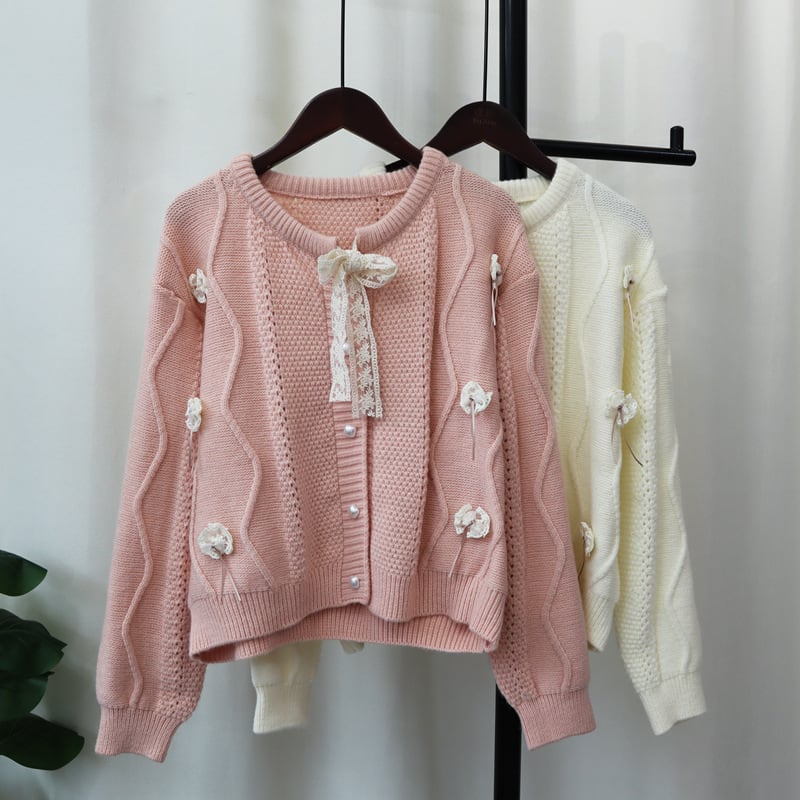 【outer】リボン付きニットカーデ　M26123