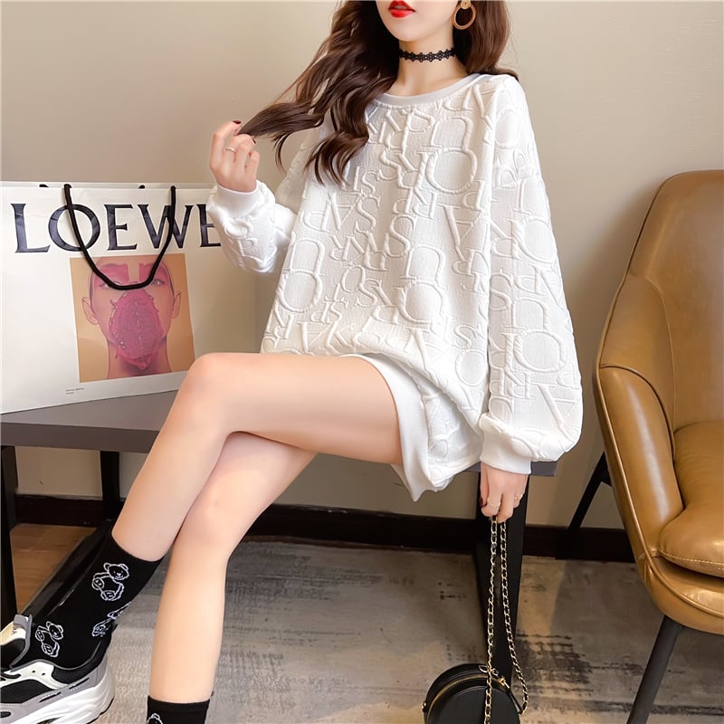 【tops】INS風秋新作ラウンドネック長袖無地着回し薄手英字柄パーカーF0715