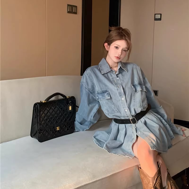 【dress】Aラインデニムワンピース Q8179