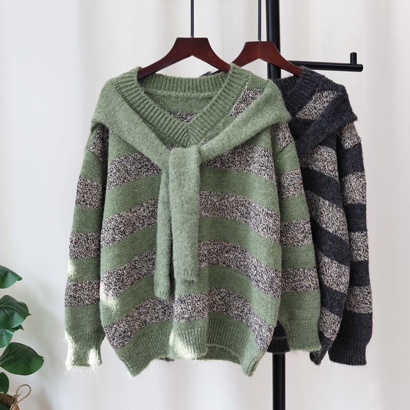 【tops】切り替えボーダー柄ニットセーター　M27831