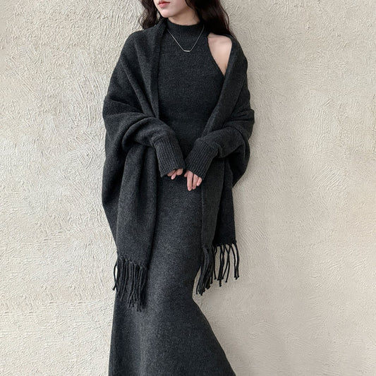 【set】ストール×ノースリーブニットワンピースセット　N3472