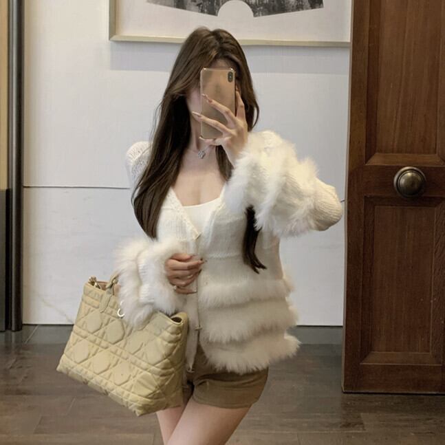 【outer】ファードッキングニットカーデ　M28469