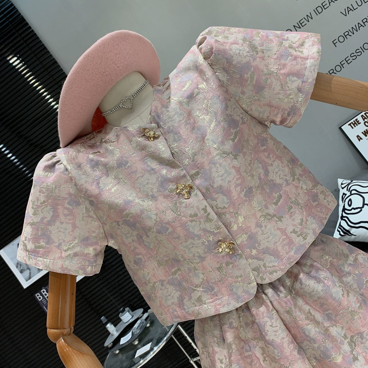 【set】ジャカードトップス×ショートパンツセット