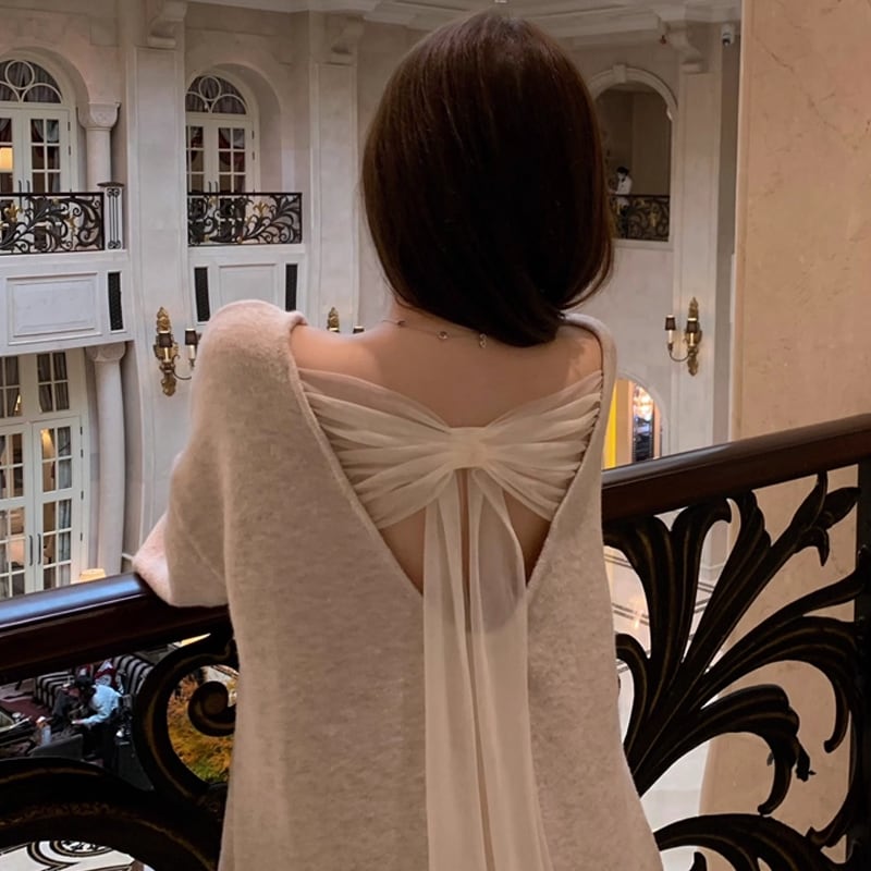 【tops】バックリボンニットトップス Q7480