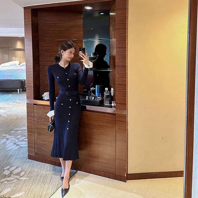【dress】ロングニットワンピース Q7831
