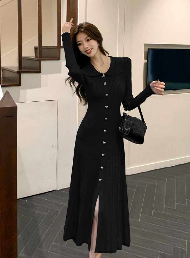 【dress】ニットプリーツワンピース Q7409