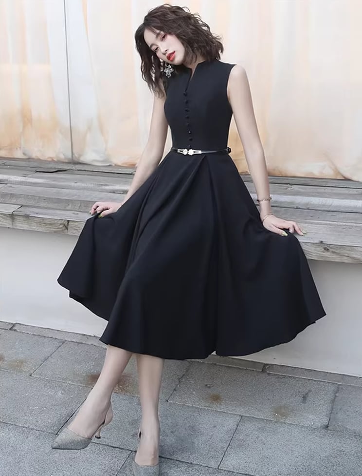 【dress】ノースリーブAラインフレアワンピース Q8438