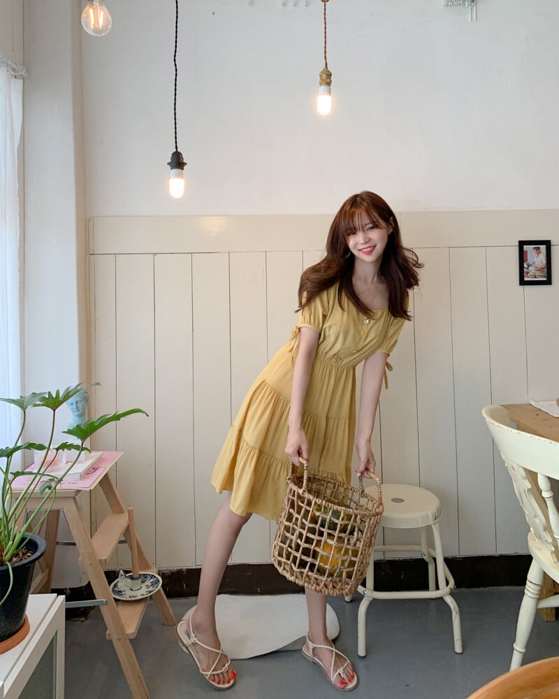 【dress】美人度アップ!気質満点スクエアネックスウィート着痩せワンピース