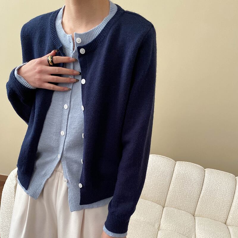 【outer】フェイクレイヤードニットカーディガン Q7001