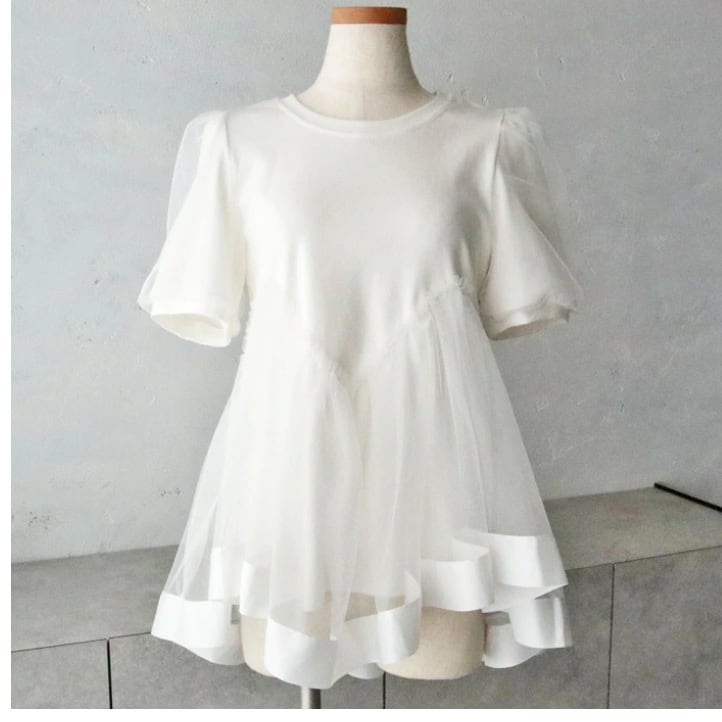 【tops】チュール切り替えTシャツ　M24045
