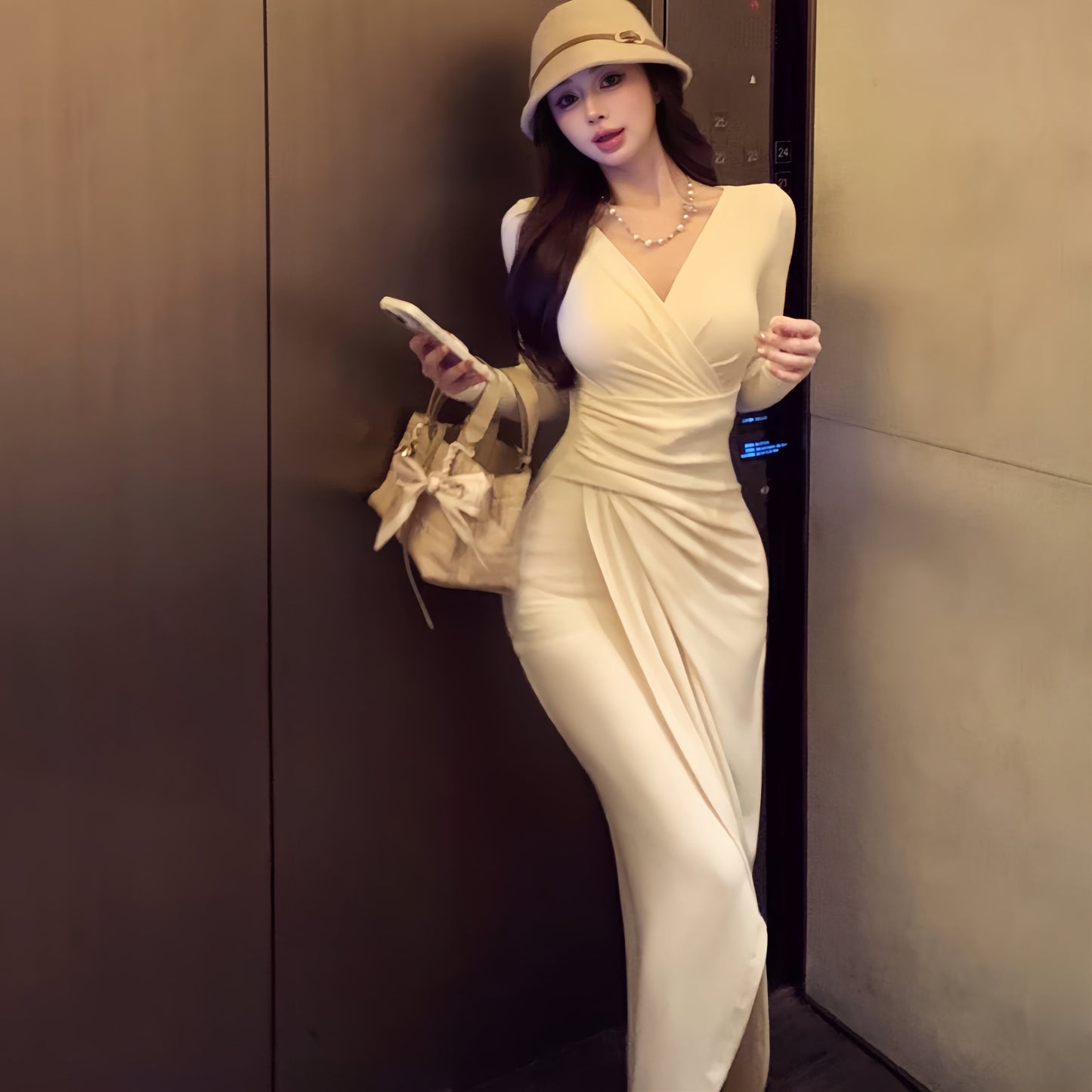 【dress】スリットタイトワンピース Q6314