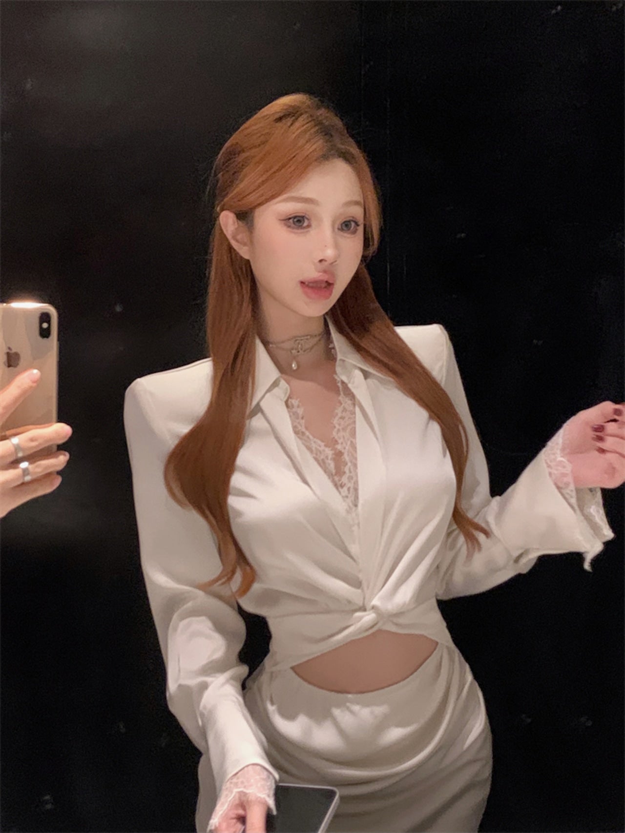 【dress】レース切り替えウエストリボンワンピースF8139　