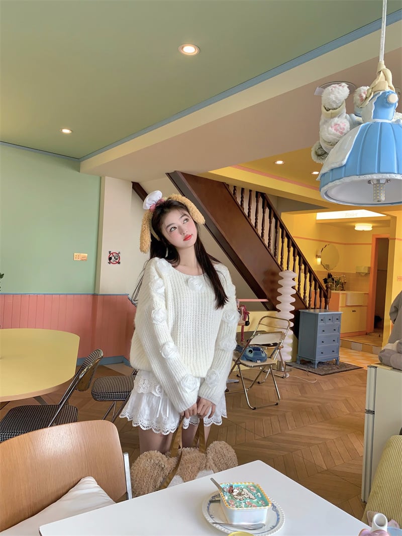 【tops】立体フラワーニットセーター　M28682