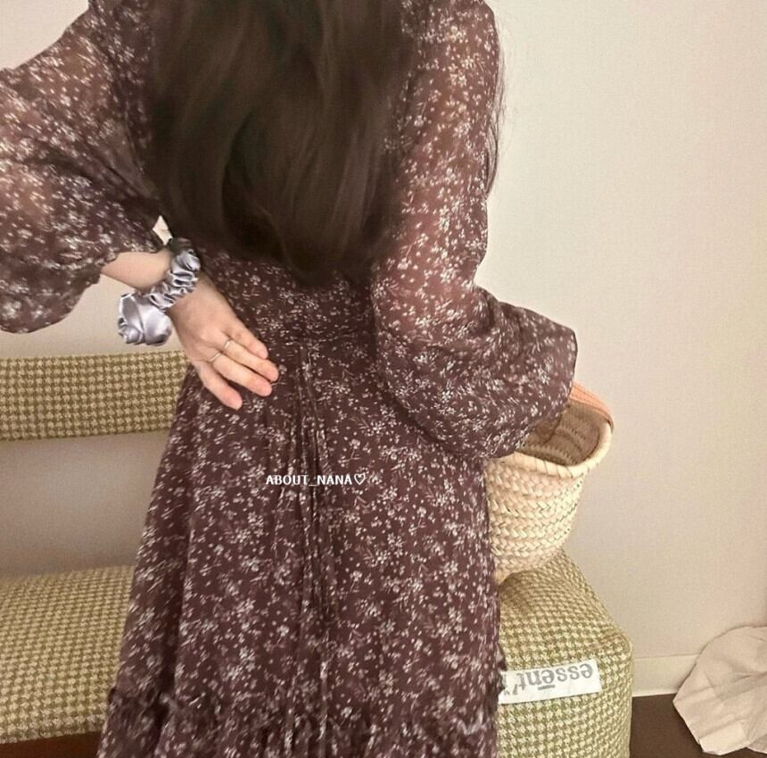 【dress】Vネックシフォン花柄ワンピース G20929