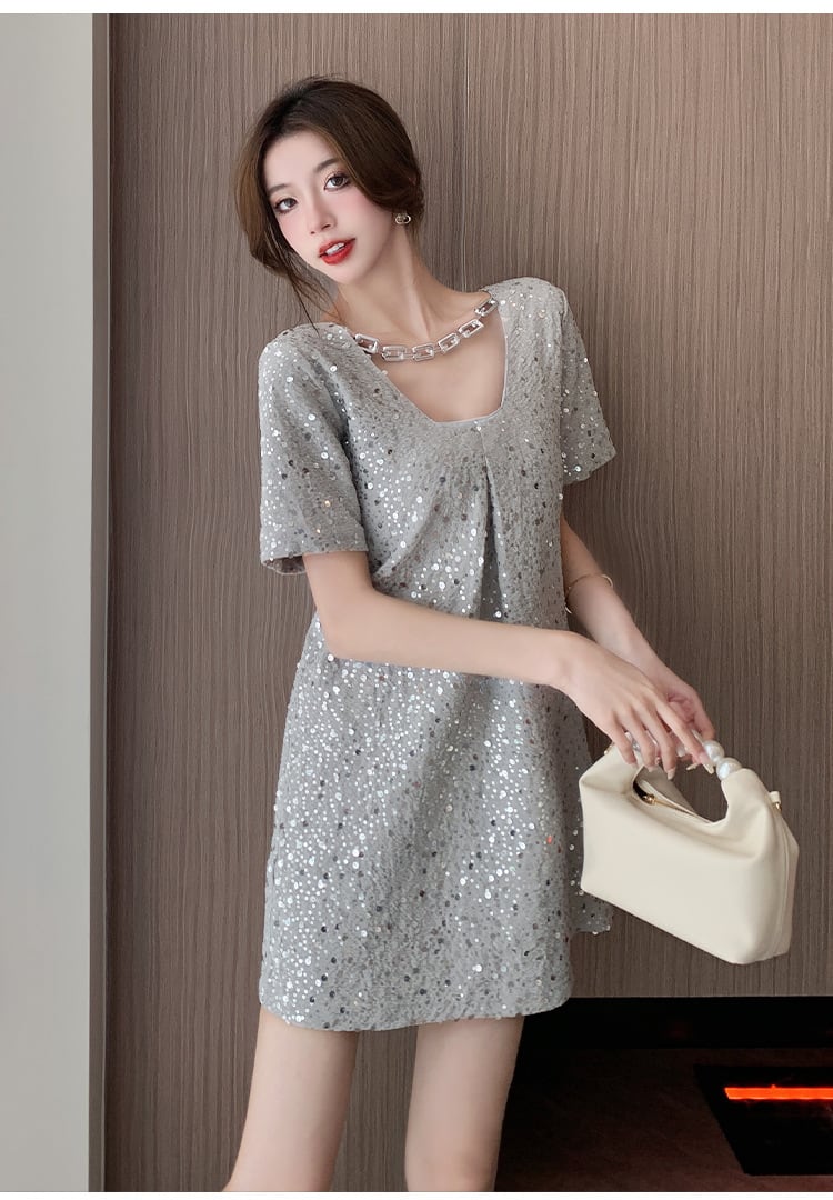 【dress】Vネックスパンコールワンピース G21106