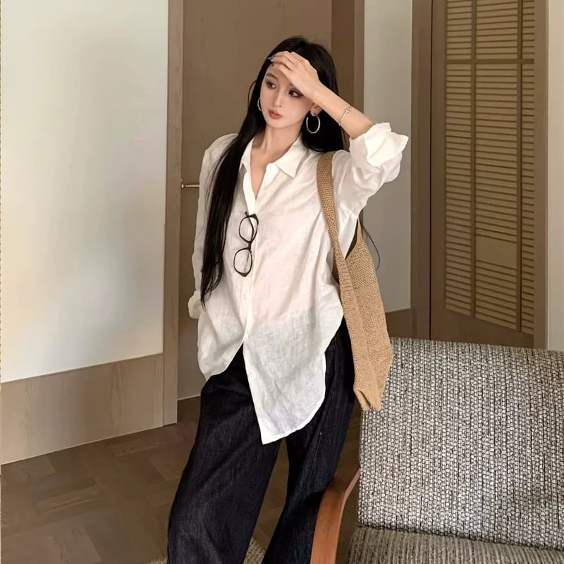 【tops】2色展開ロングシャツ Q8523
