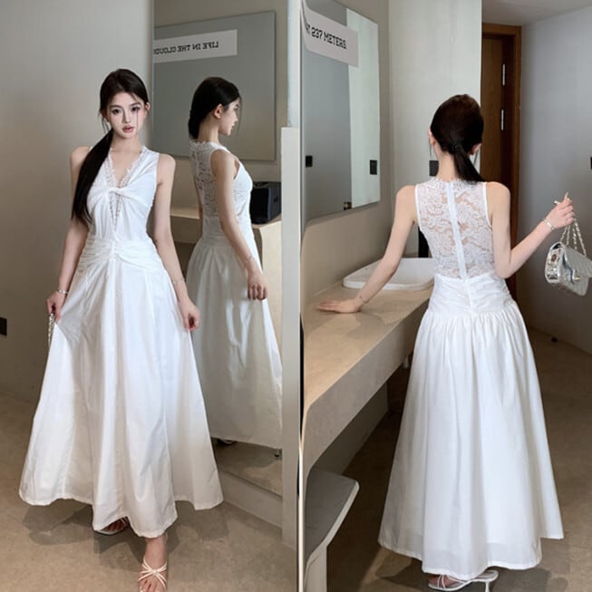 【dress】レース切り替えワンピース　M24053