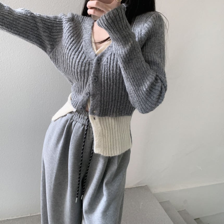 【outer】配色切り替えニットカーデ　M28679