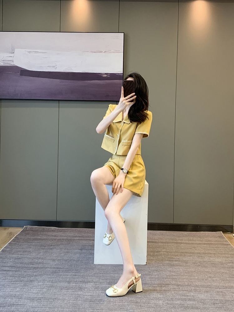 【set】POLOネックトップス+ショートパンツ2点セットF7484