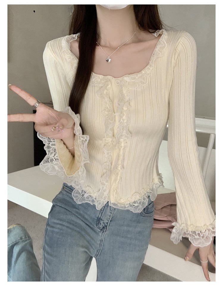【tops】レース切り替えニットトップス　M27759