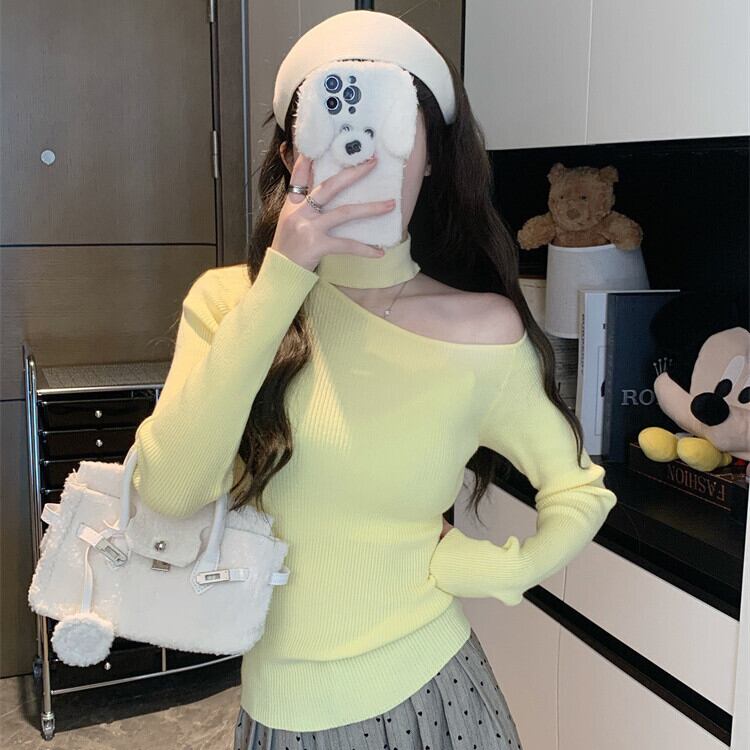 【tops】オフショルダーニットトップス　M28410