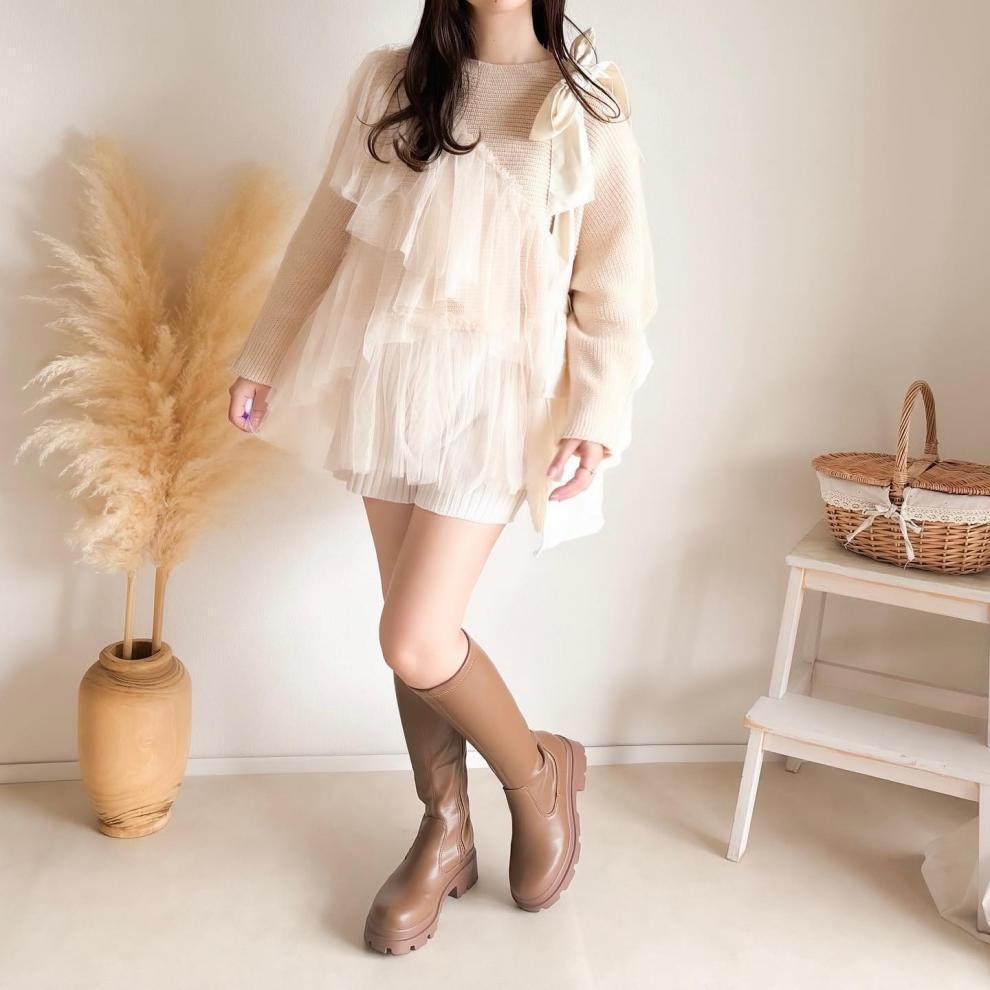 【tops】チュールドッキングニットセーター　M27082