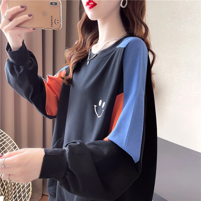 【tops】オシャレ度満点〜ラウンドネック長袖配色英字柄ゆったり着回しパーカーF0677