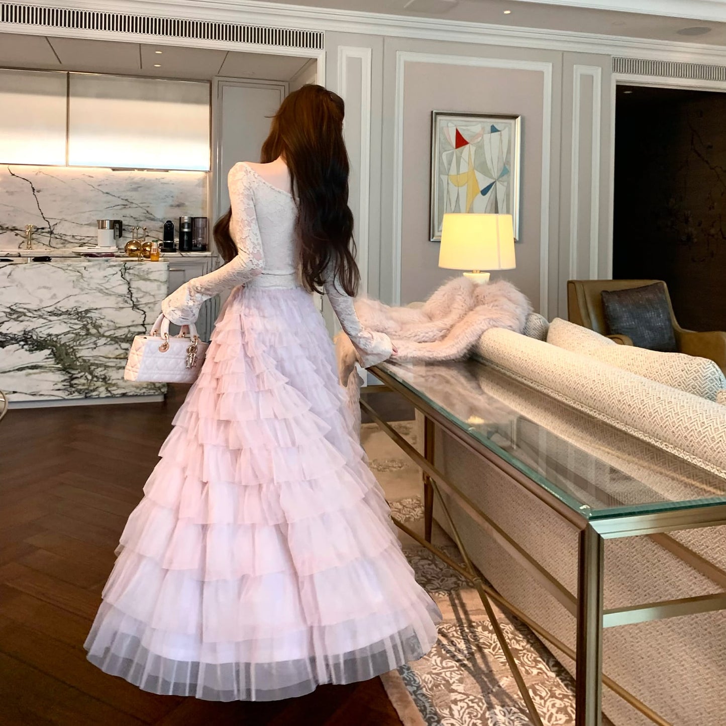 【dress】レースドッキングティアードワンピース　N3475