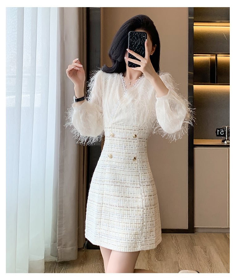 【dress】Vネックドッキングワンピース　M27441