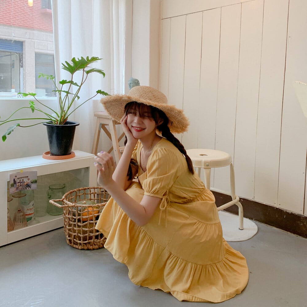 【dress】美人度アップ!気質満点スクエアネックスウィート着痩せワンピース