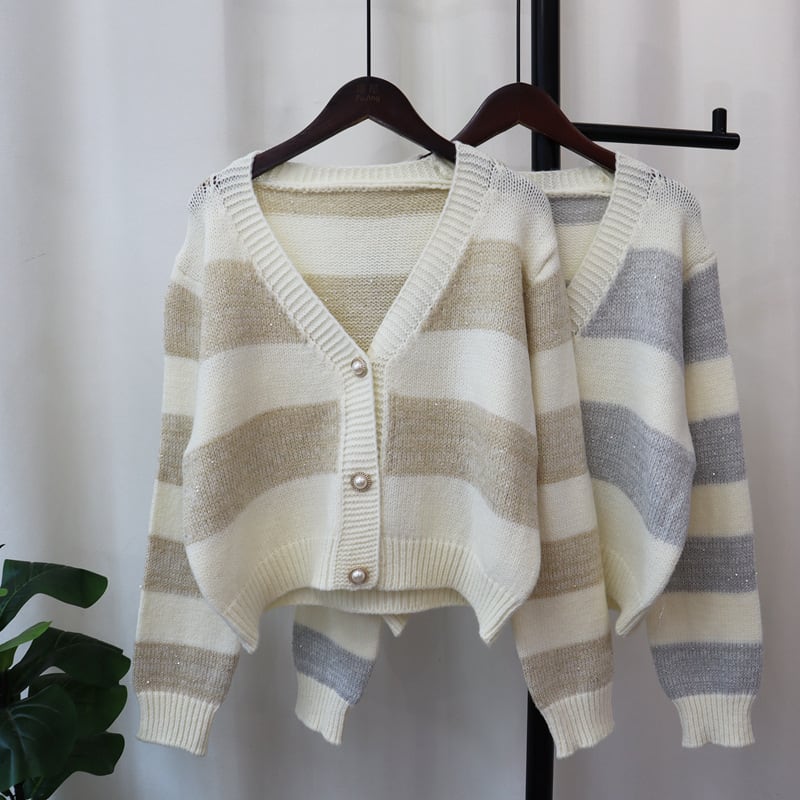 【outer】ボーダー柄ニットカーデ　M25735