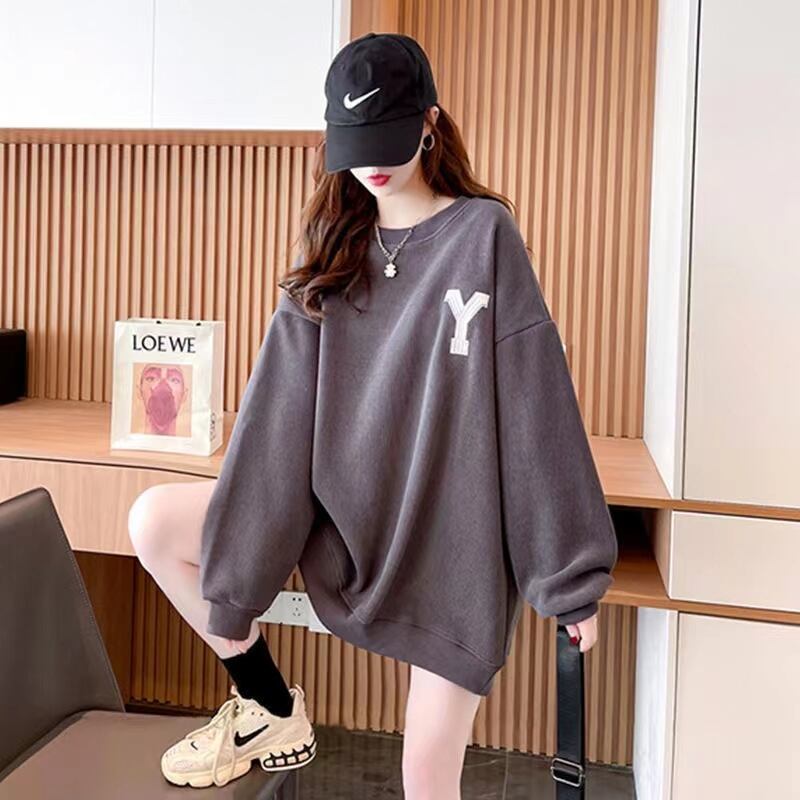 【tops】学院風アルファベット3色裏起毛秋冬新作配色ラウンドネック長袖厚手着回しパーカーF1334