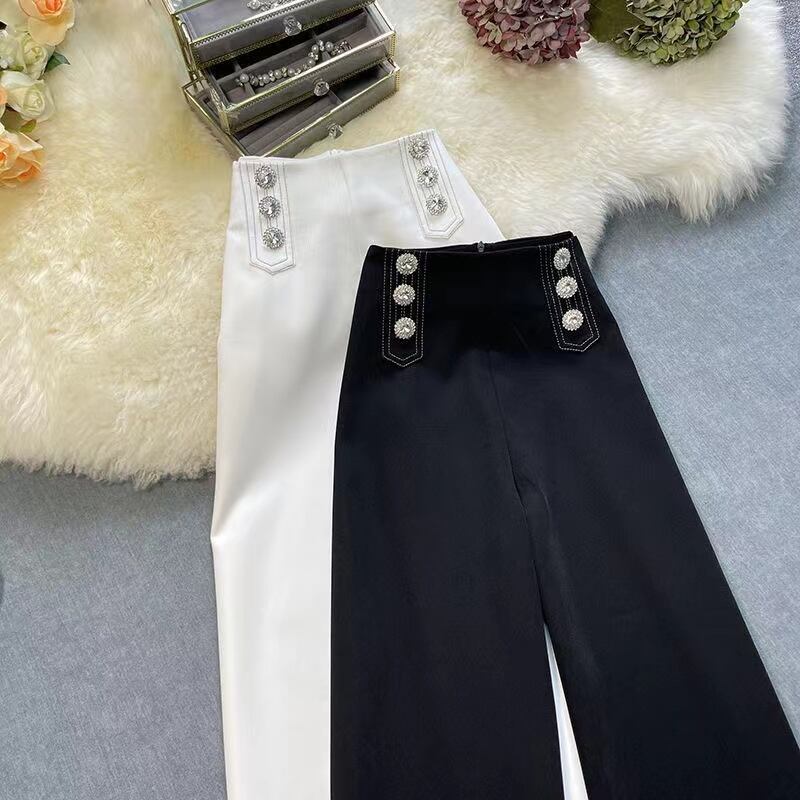 【bottoms】細身効果抜群♪2色ハイウエスト合わせやすいファスナー無地ガウチョパンツF1554