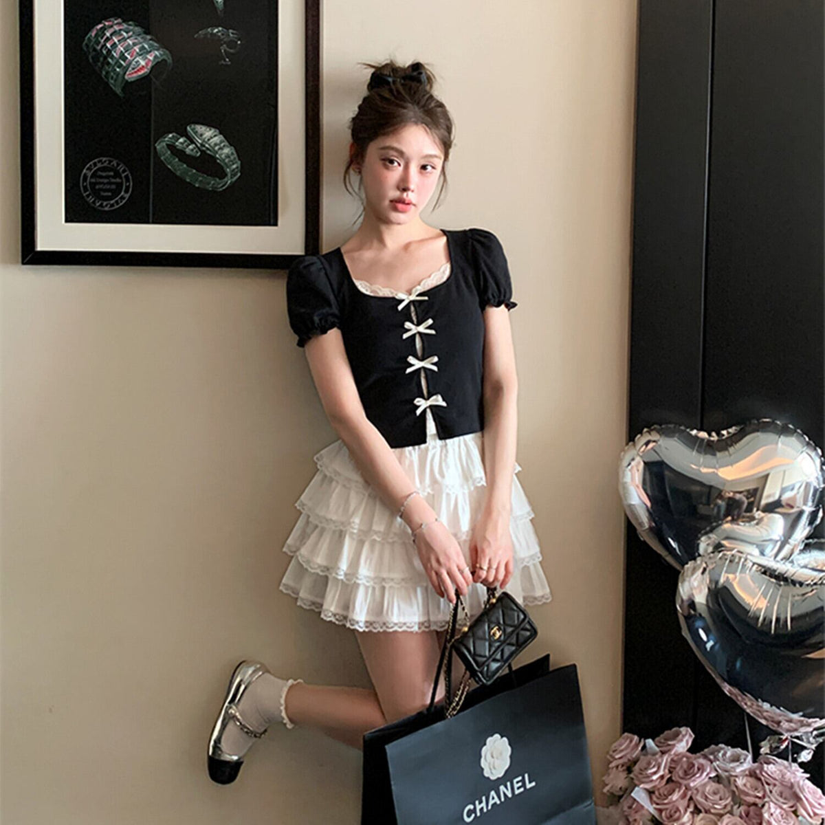 【tops】リボンレースドッキングトップス　N3012