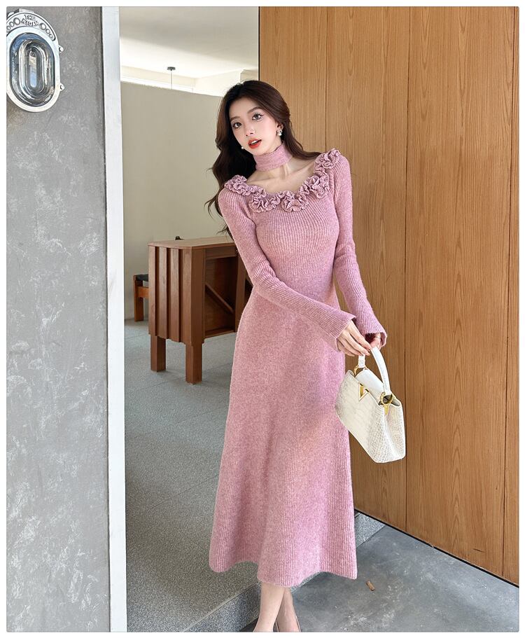 【dress】立体フラワーニットワンピース　M27289