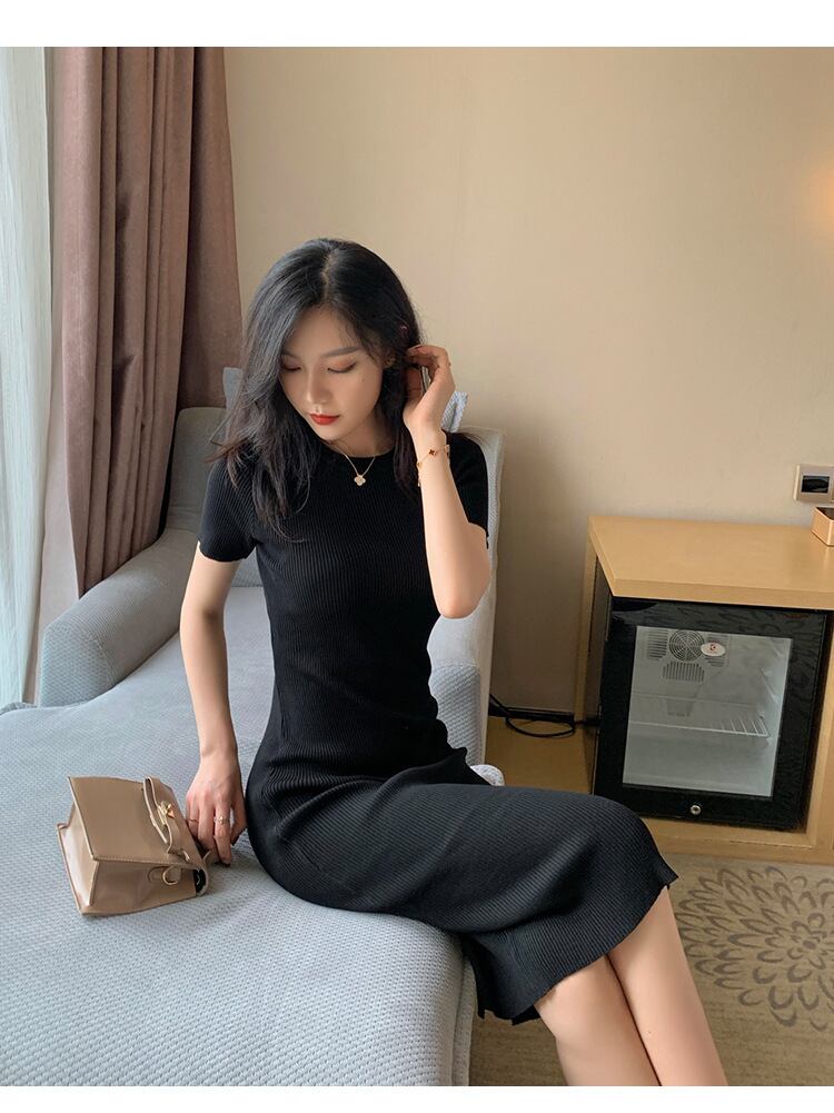 【dress】3色ラウンドネックニットワンピースF7285