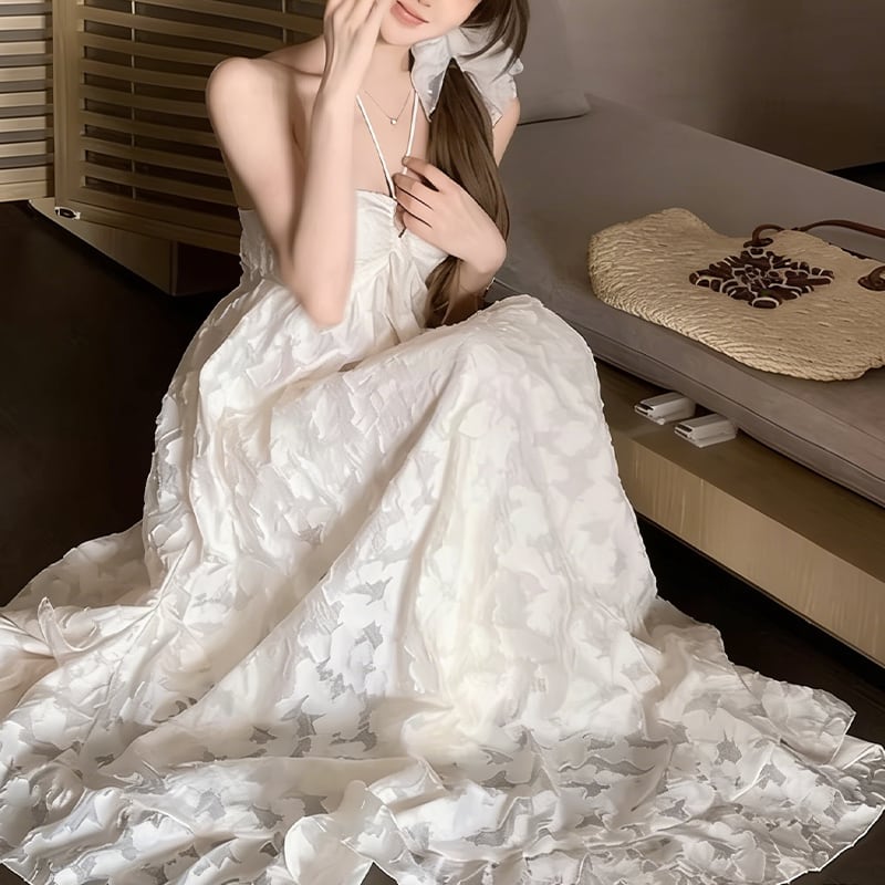 【dress】ベアバックロングレースドレス Q8011