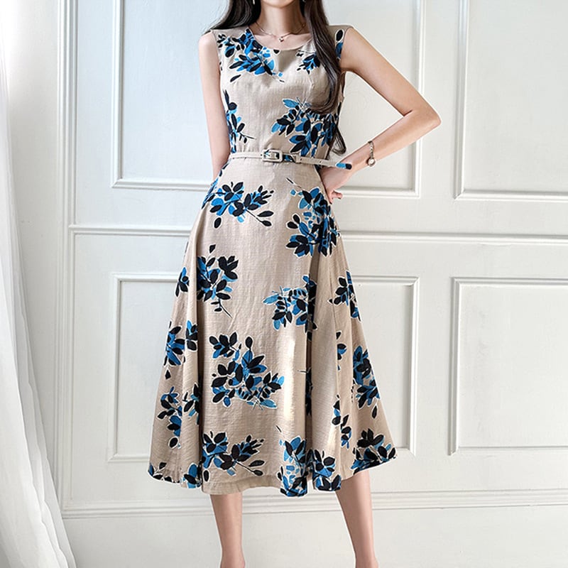 【dress】ノースリーブプリントワンピース　M25001