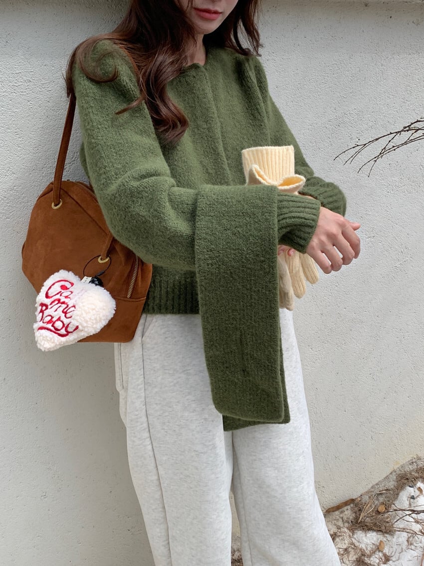 【outer】ニットカーデマフラー付き　M27669
