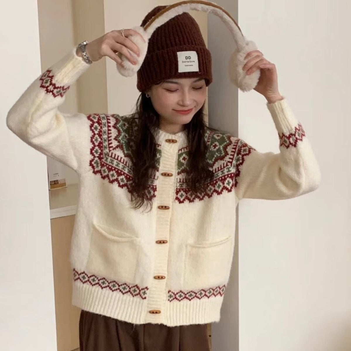【outer】ジャカードニットカーデ　M27699
