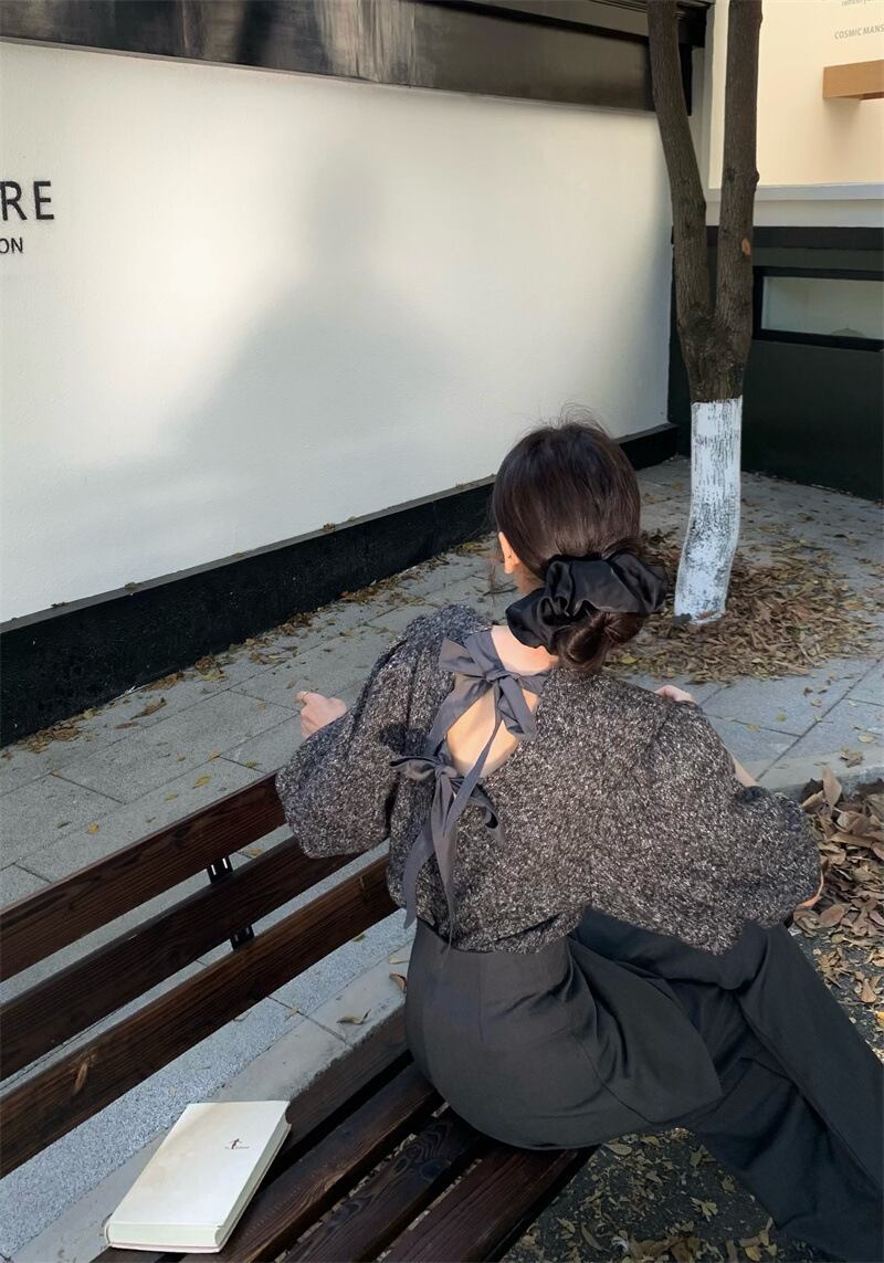 【set】バックリボンニットセーター×ワイドパンツセット　M28119