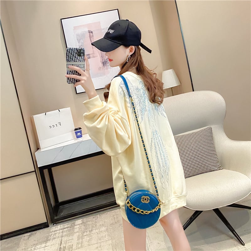 【tops】女性力を高める〜ラウンドネック長袖ファッションゆったり着回しパーカーW0262