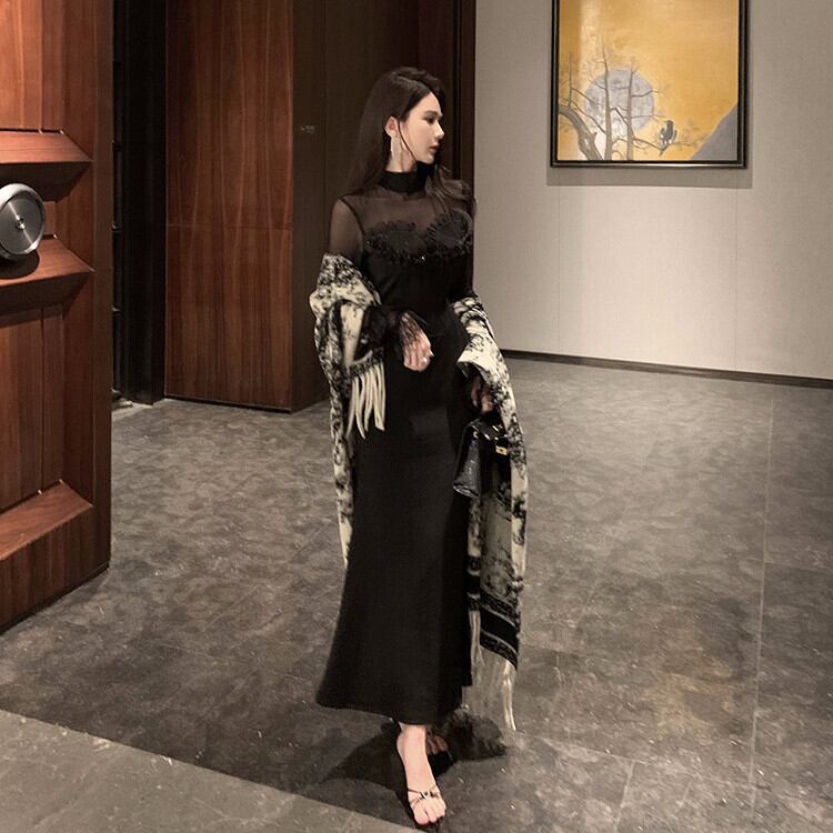 【dress】レースドッキングチュールワンピース　M28342