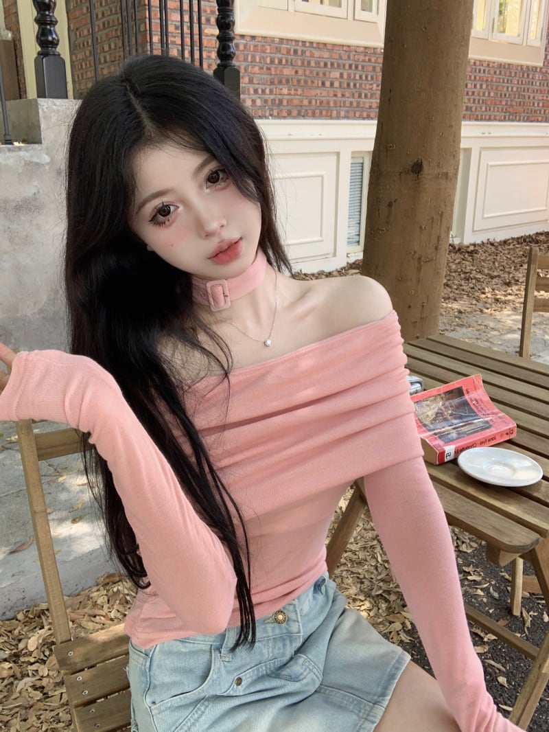 【tops】オフショルダーニットトップス　M28638