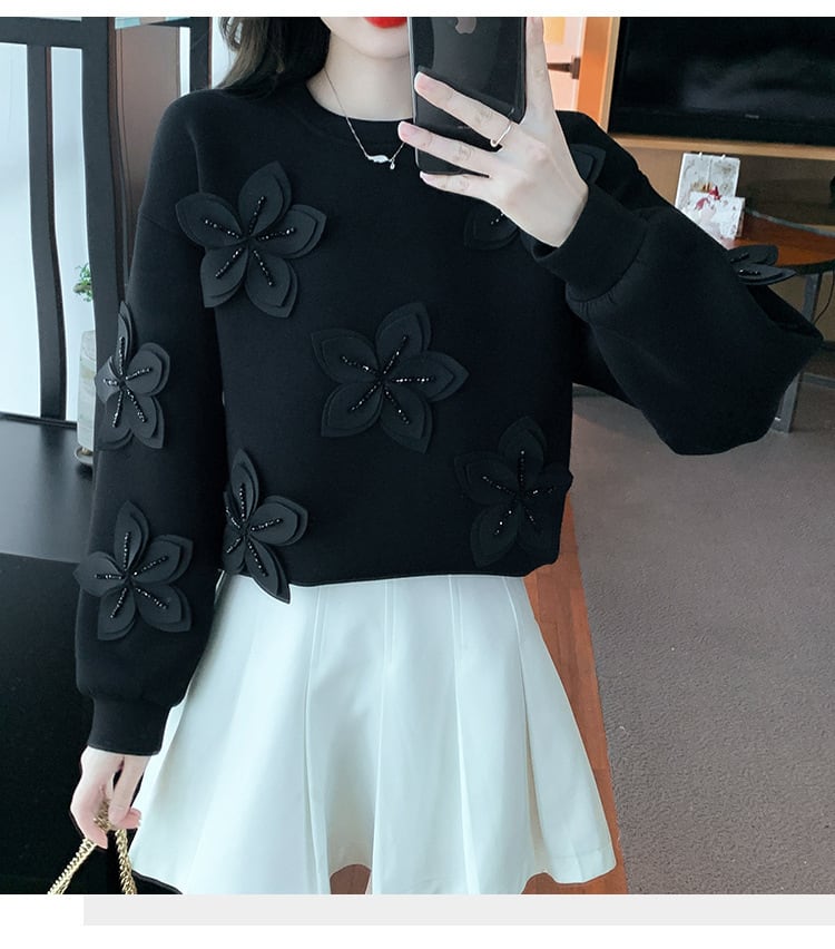 【tops】ビジュー立体フラワープルオーバー　M29139