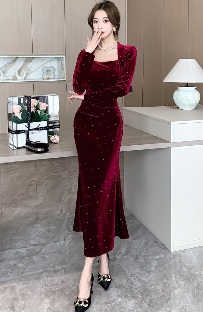 【dress】ラインストーン付きマーメイドワンピース Q6905