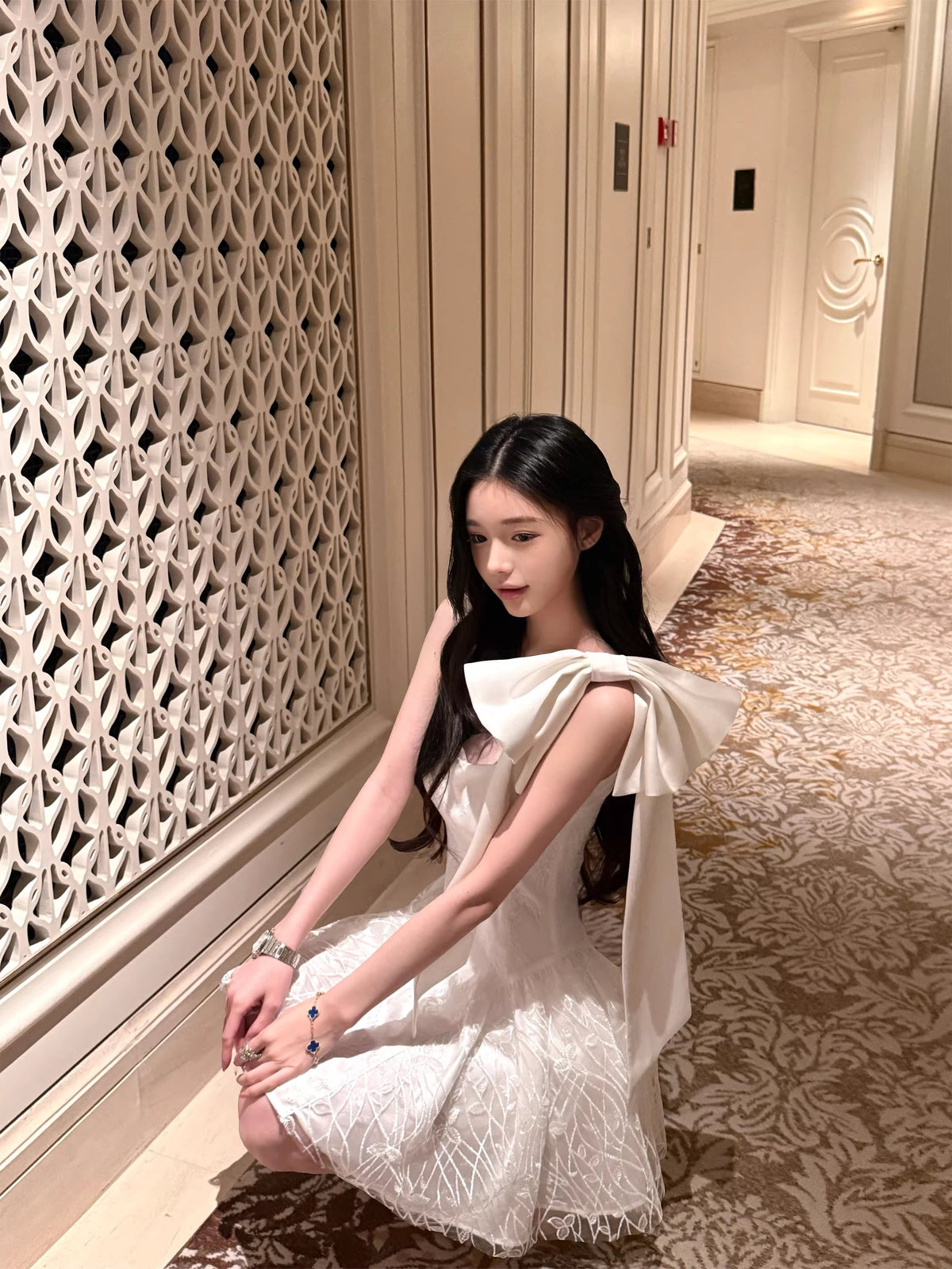 【dress】リボン付きレースキャミワンピース Q8385