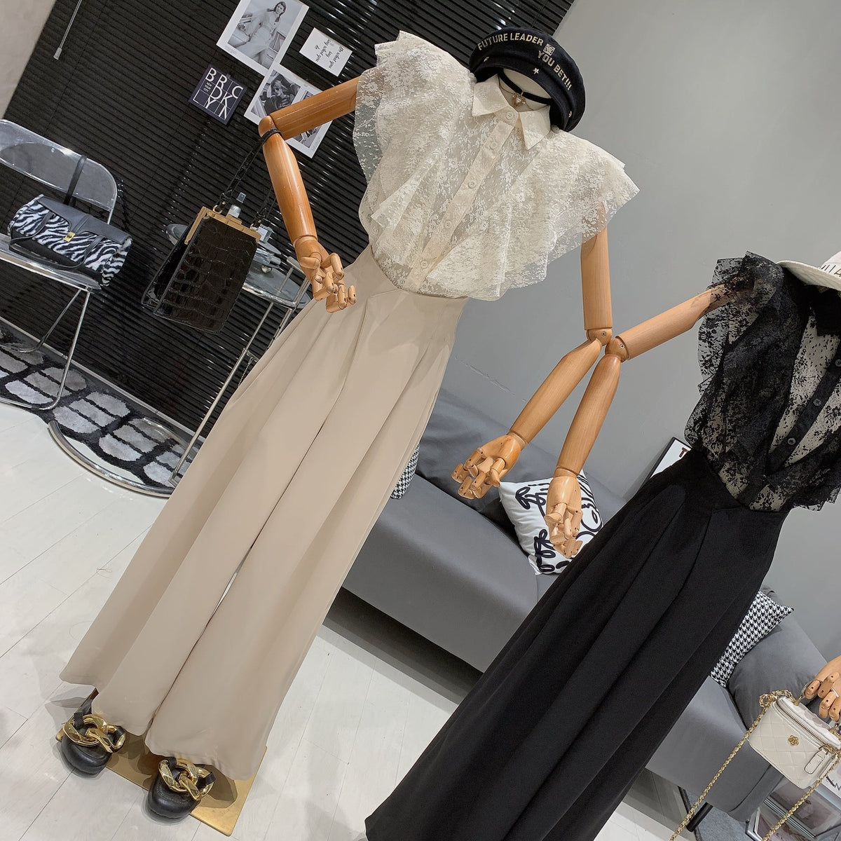 【set】フリルブラウス×ワイドパンツセット　M25019